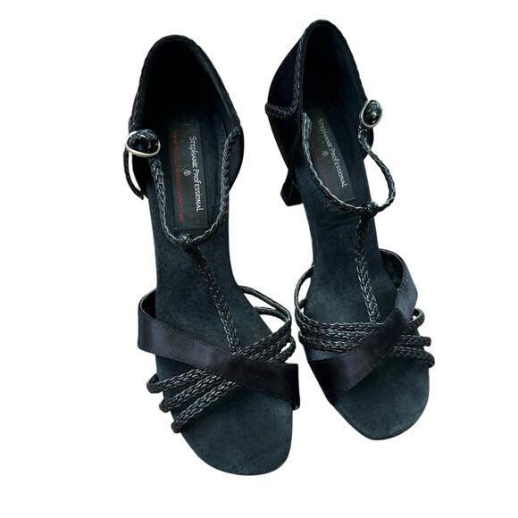 Stephanie Professional Ballroom dancing shoes 3" heel black suede satin 7 - Picture 10 of 13